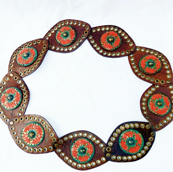 Streets Ahead for Free People Southwestern Boho Beaded Leather Belt - Picture 1 of 5